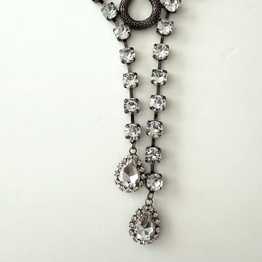 Large Statement Silver Mesh & Clear Rhinestone Bi… - image 4